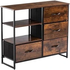 Duhome Storage Dresser With 4 Drawers, 3 Shelves, Fabric Drawer Dresser For Bedroom Living Room, End Table With Wooden Top And Front, Brown And Black -Amazon Store 41bjrg6cGOL. AC