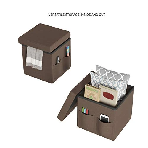 Lavish Home Foldable Storage Cube Ottoman With Pockets – Multipurpose Footrest Organizer For Bedroom, Living Room, Dorm Or RV (Pair, Linen Brown), 6 Lavish Home Foldable Storage Cube Ottoman With Pockets – Multipurpose Footrest Organizer For Bedroom, Living Room, Dorm Or RV (Pair, Linen Brown), - Image 4