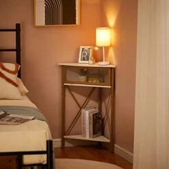 VECELO Cabinet/Table, 3-Tier Display Shelves With Protection Door, Metal Frame Storage Shelf Organizer For Small Space, Living Room, Kitchen, Bathroom, Set Of 2, Gold+Black -Amazon Store 41bruYT0oHL