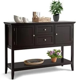 HAPPYGRILL Buffet Sideboard Solid Wood Storage Cabinet Console Table With 2 Drawers & Shelf, Buffet Server Cupboard For Kitchen, Entryway, Living Room -Amazon Store 41bt3VeKiL. AC