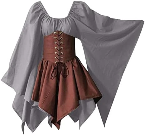 JEGULV Medieval Fairy Cosplay Set Women's Gothic Elf Fairy Short Dresses Renaissance Costumes Halloween Flare Sleeve Dress 10 JEGULV Medieval Fairy Cosplay Set Women's Gothic Elf Fairy Short Dresses Renaissance Costumes Halloween Flare Sleeve Dress - Image 8