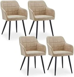 CLIPOP Upholstered Modern Dining Chair Set Of 4, Faux Leather Kitchen Armchair With Padded Seat, Armrest, Heavy Duty Metal Leg, Leisure Side Chair For Living Room Lounge Cafe, Light Grey -Amazon Store 41c0k89pAL. AC