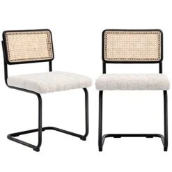 ONEVOG Rattan Dining Chair With Cane Backrest And Metal Frame, Set Of 2, Indoor Furniture For Kitchen, Living Room, Bedroom, Guest Room, Restaurant(Beige) -Amazon Store 41c2w8RdiCL