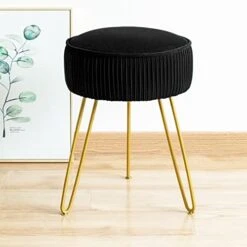 Modern Velvet Round Footstool Ottoman, Peacock Blue Velvet Ottoman Vanity Stool Foot Rest With Gold Legs, Upholstered Pleated Vanity Chair Ottoman, Makeup Stools For Vanity, Footrest For Living Room -Amazon Store 41c3fJrtekL. AC