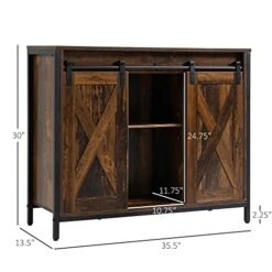 HOMCOM Industrial Buffet Cabinet, Sideboard, Coffee Bar Table With Sliding Barn Doors, Storage Cabinets And Adjustable Shelves For Living Room, Kitchen, Home Bar, Rustic Brown -Amazon Store 41c6jU6XdFL