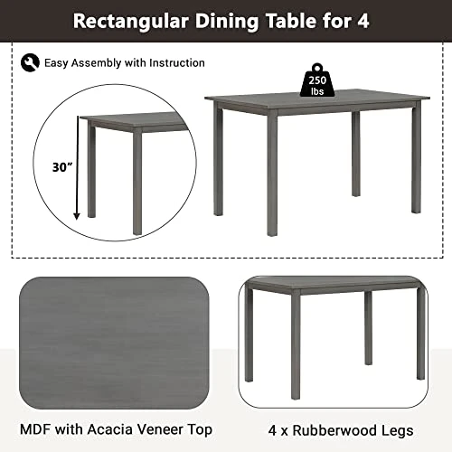 Harper & Bright Designs 5-Piece Wooden Dining Set, Kitchen Table with 2 Dining Chairs & 2 Benches, Farmhouse Rustic Style Dining Table And Chair Bench Set 6 Harper & Bright Designs 5-Piece Wooden Dining Set, Kitchen Table with 2 Dining Chairs & 2 Benches, Farmhouse Rustic Style Dining Table And Chair Bench Set - Image 4