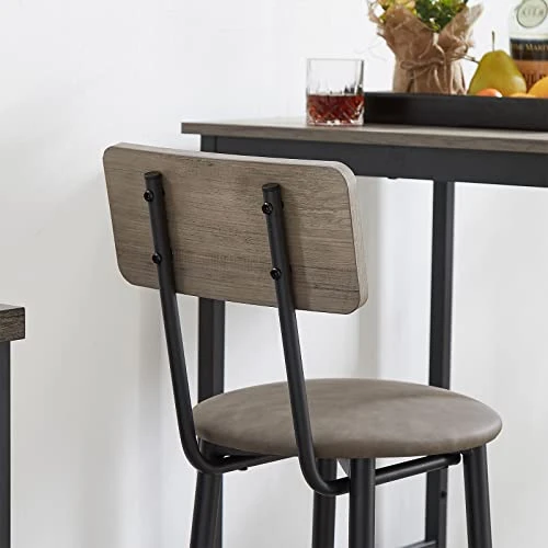 WIIS' IDEA 3-Piece Small Bar Dining Table Set For 2, Square Kitchen Table & 2 Barstools Chairs With PU Soft Seat And Backrest For Breakfast Nook, Small Space, Apartment, Grey 5 WIIS' IDEA 3-Piece Small Bar Dining Table Set For 2, Square Kitchen Table & 2 Barstools Chairs With PU Soft Seat And Backrest For Breakfast Nook, Small Space, Apartment, Grey - Image 3