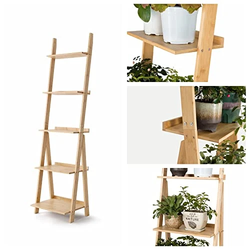 Venloup Ladder Shelf, 5-Tier Bookshelf, Free Standing Organizer Storage Shelves, Storage Rack Shelf For Office, Bathroom, Living Room, Nature 6 Venloup Ladder Shelf, 5-Tier Bookshelf, Free Standing Organizer Storage Shelves, Storage Rack Shelf For Office, Bathroom, Living Room, Nature - Image 4