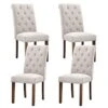 COLAMY Tufted Dining Chairs Set Of 4, Upholstered Parsons Dining Room Chairs, Fabric Kitchen Side Chair With Wood Legs - Dark Beige -Amazon Store 41cKllcPChL