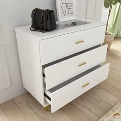 Homsee Modern Dresser Storage Chest With 3 Drawers, Glass Top & Jewelry Organizer, Wood Dresser Chest With Metal Legs For Bedroom, Living Room & Hallway, White (31.5”L X 15.7”W X 28.7”H) 10 Homsee Modern Dresser Storage Chest With 3 Drawers, Glass Top & Jewelry Organizer, Wood Dresser Chest With Metal Legs For Bedroom, Living Room & Hallway, White (31.5”L X 15.7”W X 28.7”H) -Amazon Store 41cL5Rc7BcL