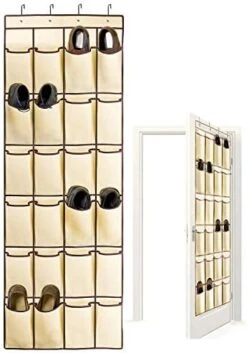 24 Pockets Over The Door Shoe Organizer Hanging Shoe Rack Large Fabric Pocket For Closet Accessory Storage, Hanging Shoe Hanger Organizer With 4 Hooks(Beige) -Amazon Store 41cO77GCQgL. AC