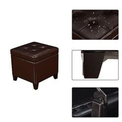 Adeco Bonded Leather Square Tufted Footstool, 18", Brown Storage Ottomans, 15 Adeco Bonded Leather Square Tufted Footstool, 18", Brown Storage Ottomans, -Amazon Store 41cOmjeLLNL