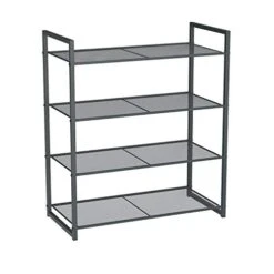 SONGMICS 4-Tier Shoe Rack, Stackable Shoe Organizer, 12-16 Pairs Of Shoes, Metal Shoe Rack Storage,Smoky Gray ULMR84GC