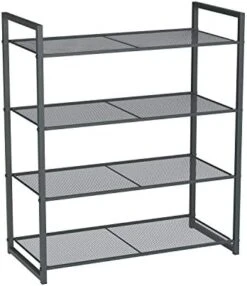 SONGMICS 4-Tier Shoe Rack, Stackable Shoe Organizer, 12-16 Pairs Of Shoes, Metal Shoe Rack Storage，Smoky Gray ULMR84GC -Amazon Store 41cRqAhohKL. AC