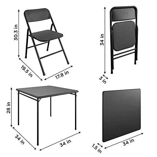CoscoProducts COSCO Premium 5-Piece Table & Chair Dining Set, With 34" Vinyl Top Card Table And 4 Fabric Padded Seat & Back Folding Chairs, Black 6 CoscoProducts COSCO Premium 5-Piece Table & Chair Dining Set, With 34" Vinyl Top Card Table And 4 Fabric Padded Seat & Back Folding Chairs, Black - Image 4