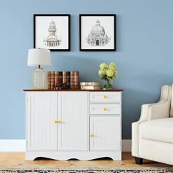 Yusong Kitchen Sideboard Buffet Pantry, Wooden Cupboard Storage Cabinet With 3 Doors And 2 Drawers, Accent Serve Coffee Bar Console Table For Dining Room Living Room, White 19 Yusong Kitchen Sideboard Buffet Pantry, Wooden Cupboard Storage Cabinet With 3 Doors And 2 Drawers, Accent Serve Coffee Bar Console Table For Dining Room Living Room, White -Amazon Store 41cWHZwRdIL