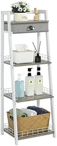 Keomaisyto 3-Tier Bathroom Ladder Shelf, Bathroom Floor Storage Shelf With Drawer, Freestanding Tower Shelf, Open Shelving Unit For Bathroom Living Room Balcony 9 Keomaisyto 3-Tier Bathroom Ladder Shelf, Bathroom Floor Storage Shelf With Drawer, Freestanding Tower Shelf, Open Shelving Unit For Bathroom Living Room Balcony - Image 7