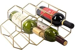 Urban Deco Small Gold Wine Rack 9 Bottle Holder - No Need Assembly Modern Metal Wire Wine Storage For Countertop Table Top Coffee Bar Kitchen