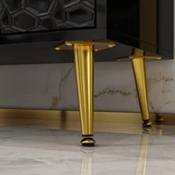 FAMAPY Credenza Storage Cabinet Sideboards And Buffets With Drawers & Doors, Polished Cellular Surface, Serving Bar Buffet Cabinet, Gold Metal Legs, Black (55.1”W X 15.7”D X 30.8”H) -Amazon Store 41cYcdGKO8L