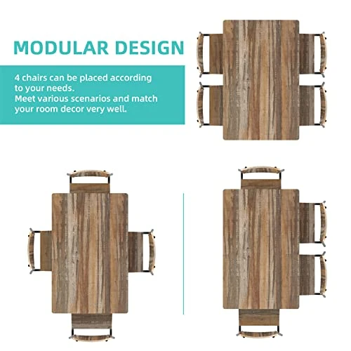 STHOUYN 43" Dinning Table Sets For 4, Industrial Rectangular Kitchen Table And Chairs Set, Metal Frame & Storage Rack, Kitchen, Dining Room, Dinette, Breakfast Small Space (Brown (5 Piece)) 6 STHOUYN 43" Dinning Table Sets For 4, Industrial Rectangular Kitchen Table And Chairs Set, Metal Frame & Storage Rack, Kitchen, Dining Room, Dinette, Breakfast Small Space (Brown (5 Piece)) - Image 4