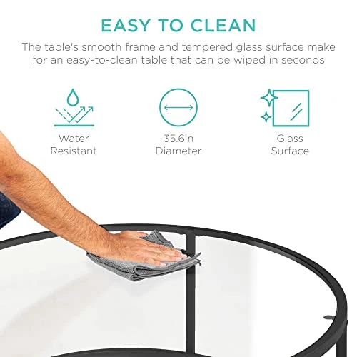 Best Choice Products 36in Modern Round Tempered Glass Accent Side Coffee Table For Living Room, Dining Room, Tea, Home Décor W/Metal Frame, Non-Marring Foot Caps - Black 3 Best Choice Products 36in Modern Round Tempered Glass Accent Side Coffee Table For Living Room, Dining Room, Tea, Home Décor W/Metal Frame, Non-Marring Foot Caps - Black