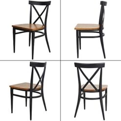 2 Set Dining Side Chairs Solid Wooden Seat And Metal Legs X Back Heavy Duty Kitchen Chairs For Restaurant Cafe Saloon, 450lbs Weight Capacity, Fully Assembled, Ergonomic Design,Black -Amazon Store 41cif53VbFL