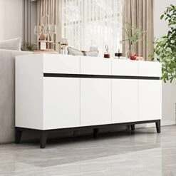 ECACAD Sideboard Buffet Cabinet With 4 Drawers, 4 Storage Compartments & 4 Doors, Kitchen Console Table Storage Cabinet Coffee Bar Accent Cabinet For Living Room, Hallway, White -Amazon Store 41cnWjYaGRL. AC