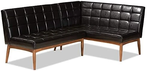 Baxton Studio Sanford Dining Banquettes Tan Faux Leather Upholstered And Walnut Brown Finished Wood 2-Piece Dining Nook Banquette Set 8 Baxton Studio Sanford Dining Banquettes Tan Faux Leather Upholstered And Walnut Brown Finished Wood 2-Piece Dining Nook Banquette Set - Image 6