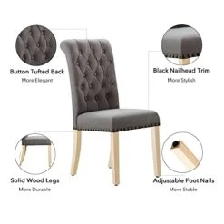 FOREDO Classic Collection Linen Dining Chairs Set Of 2, Solid Wood Legs Copper Nails Chair, Dark Grey -Amazon Store 41co5JhwWRL
