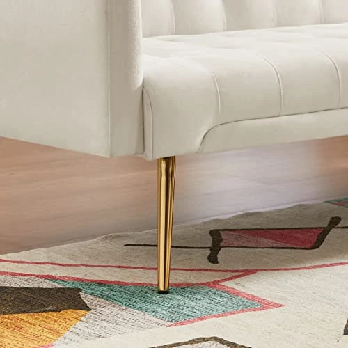 72"Modern Velvet Sofa Bed Futon,Convertible Folding Sleeper Bed Couches With 3 Adjustable Backrests,Tufted Recliner Love Seat With Golden Chrome Legs For Living Room Apartment Home Office (Beige) 5 72"Modern Velvet Sofa Bed Futon,Convertible Folding Sleeper Bed Couches With 3 Adjustable Backrests,Tufted Recliner Love Seat With Golden Chrome Legs For Living Room Apartment Home Office (Beige) - Image 3