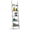 Tangkula Ladder Shelf, 5-Tier Multifunctional Modern Wood Plant Flower Book Display Shelf, Home Office Storage Rack Leaning Ladder Wall Shelf (White, 1) -Amazon Store 41cpHZUGgJL