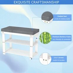 Domax White Shoe Rack Bench For Entryway - Bench With Shoe Storage Front Door Shoe Bench With Cushion Upholstered Padded Seat 3 Tier Bamboo Shoe Holder For Indoor Entrance Hallway Bedroom Living Room -Amazon Store 41ctlFZYuVL