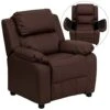 Flash Furniture Charlie Deluxe Padded Contemporary Brown LeatherSoft Kids Recliner With Storage Arms