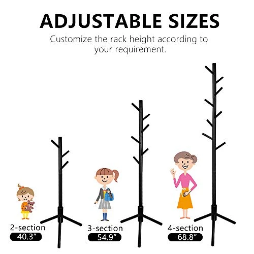 Alotpower Wooden Tree Coat Rack Stand, 3 Adjustable Sizes, 8 Hooks - Super Easy Assembly NO Tools Required - Free Standing Solid Coat Hanger Stand For Clothes, Suits, Accessories (Black) 5 Alotpower Wooden Tree Coat Rack Stand, 3 Adjustable Sizes, 8 Hooks - Super Easy Assembly NO Tools Required - Free Standing Solid Coat Hanger Stand For Clothes, Suits, Accessories (Black) - Image 3