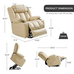 LEISLAND Power Lift Chairs Recliners For Elderly, Breathable Leather Recliner Chairs With Massage And Heat, Lay Flat Sleeper Chair With Cup Holder,OKIN Motor,USB Charge Port, Remote Control(Beige) -Amazon Store 41d5bndHHLL
