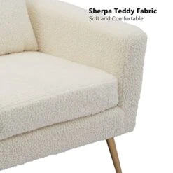 Mikibama Mid Century Modern Accent Chair Upholstered Reading Chair Armchair With Metal Legs And Throw Pillow Side Chair For Living Room Bedroom Office (Ivory,Teddy Fabric) -Amazon Store 41d6F8eHpSL