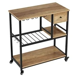 URKNO Bar Cart For Home, Mobile Kitchen Baker's Rack With Drawer, Industrial Wine Cart Microwave Stands With Wine Rack, Glass Holder, Hooks, Rustic Brown 15 URKNO Bar Cart For Home, Mobile Kitchen Baker's Rack With Drawer, Industrial Wine Cart Microwave Stands With Wine Rack, Glass Holder, Hooks, Rustic Brown -Amazon Store 41d6Gn1EvRL
