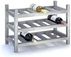 INTERBUILD Solid Hardwood Wine Rack Storage Shelf 3-Tier Stackable Freestanding Wine Bottle Holder 15 Bottles, Dusk Gray -Amazon Store 41dAxXce L. AC