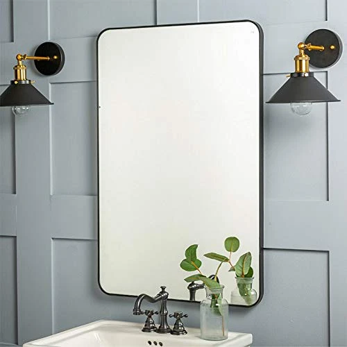 24"x36" Black Bathroom Mirror, Upgrade Metal Frame Wall Mounted With Rounded Corner For Entryways, Living Rooms 8 24"x36" Black Bathroom Mirror, Upgrade Metal Frame Wall Mounted With Rounded Corner For Entryways, Living Rooms - Image 6