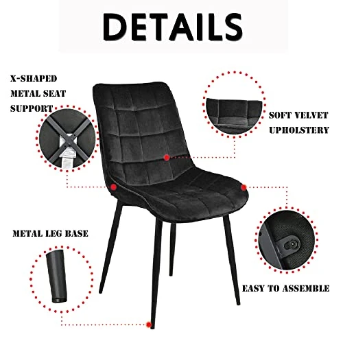 Payeel Upholstered Velvet Dining Chairs Set Of 4 Modern Tufted Dining Side Chairs W/Metal Legs Modern Cushion Seats And Back For Living Kitchen, Vanity, And Waiting Room(Black) 8 Payeel Upholstered Velvet Dining Chairs Set Of 4 Modern Tufted Dining Side Chairs W/Metal Legs Modern Cushion Seats And Back For Living Kitchen, Vanity, And Waiting Room(Black) - Image 6