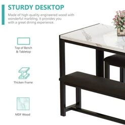 DKLGG Dining Room Table Set For 4, Faux Marble Kitchen Table With 2 PU Leather Upholstered Dining Benches, Upgrade Dinner Table Set For 4-6, Kitchen & Dining Room Tables For Small Space Apartment -Amazon Store 41dSh4dXSGL