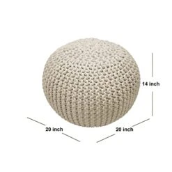 FRELISH DECOR Round Pouf Ottoman Hand Knitted 100% Cotton Pouf Foot Stool - Knitted Bean Bag - Floor Chair For Living Room Bedroom - Foot Rest For Couch (20 Diameter X 14 Height) - Natural -Amazon Store 41dTe7y6a2L