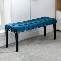 HEAH-YO Modern Velvet Bench Upholstered Ottoman Dining Bench With Pull Rings Nailhead Trim Tufted Footstool For Entryway Bedroom Kitchen Dining Table, Grey -Amazon Store 41dU5ZcMTgL. AC