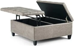 SIMPLIHOME Harrison 36 Inch Wide Square Coffee Table Lift Top Storage Ottoman In Upholstered Slate Grey Tufted Linen Look Fabric For The Living Room, Transitional -Amazon Store 41dXpBAlo1L. AC