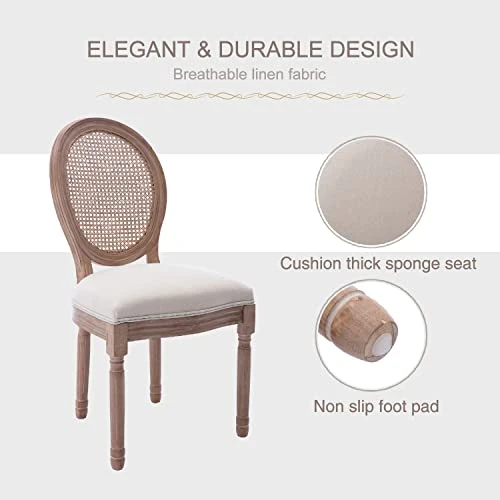 Virabit French Dining Chairs Set Of 2, Rattan Farmhouse Upholstered Dining Chairs With Curved Backrest And Beautifully Carved Solid WoodFrame For Living Room, Kitchen, Restaurant 6 Virabit French Dining Chairs Set Of 2, Rattan Farmhouse Upholstered Dining Chairs With Curved Backrest And Beautifully Carved Solid WoodFrame For Living Room, Kitchen, Restaurant - Image 4