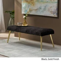 Great Deal Furniture Indira Patterned Faux Fur Bench, Black And Gold Finish -Amazon Store 41dbMVHzjXL