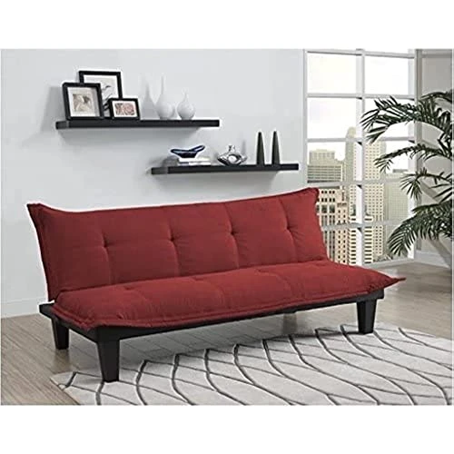 JAHH Convertible Futon Couch Bed With Microfiber Upholstery And Wood Legs, Red 4 JAHH Convertible Futon Couch Bed With Microfiber Upholstery And Wood Legs, Red - Image 2