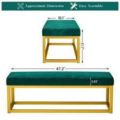 Lamerge Velvet Bench,Modern Upholstered Entryway Bench Bedside Bench, Dining Long Bench With Golden Metal Frame,Perfect For Dressing Room,Living Room,Hallway,Bedroom And So On,Emerald (LVB-E) -Amazon Store 41dfHA1EcOL