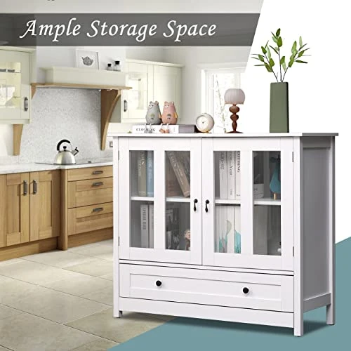 Nozama White Wine Cabinet With Storage Modern Buffet Server Sideboard With 2 Door Cabinets For Kitchen Room Kitchen Bar Storage Cabinet Cupboard 7 Nozama White Wine Cabinet With Storage Modern Buffet Server Sideboard With 2 Door Cabinets For Kitchen Room Kitchen Bar Storage Cabinet Cupboard - Image 5