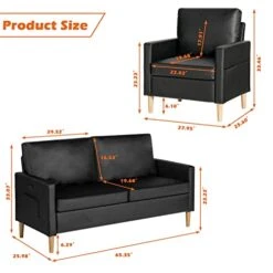 AILEEKISS Mid-Century Sectional Sofa Sets 3 Pieces Faux Leather Loveseat Couches With 2 USB Living Room Furniture Accent Arm Chairs For Small Space, Apartment, Office (1-Seater+1-Seater+3-Seater) -Amazon Store 41dmU7fABnL